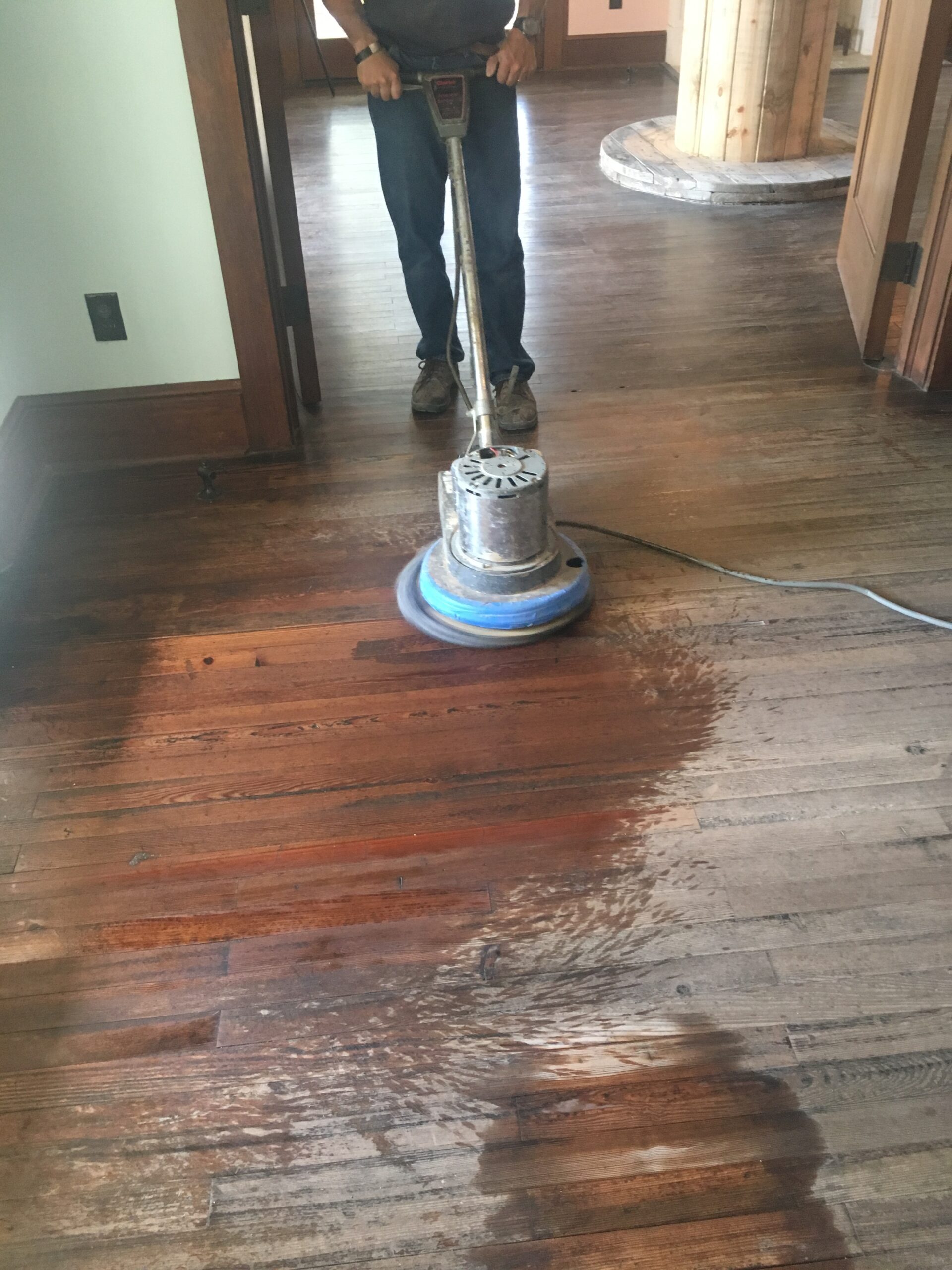 Endurance Floor Company craftsman sanding an existing hardwood floor