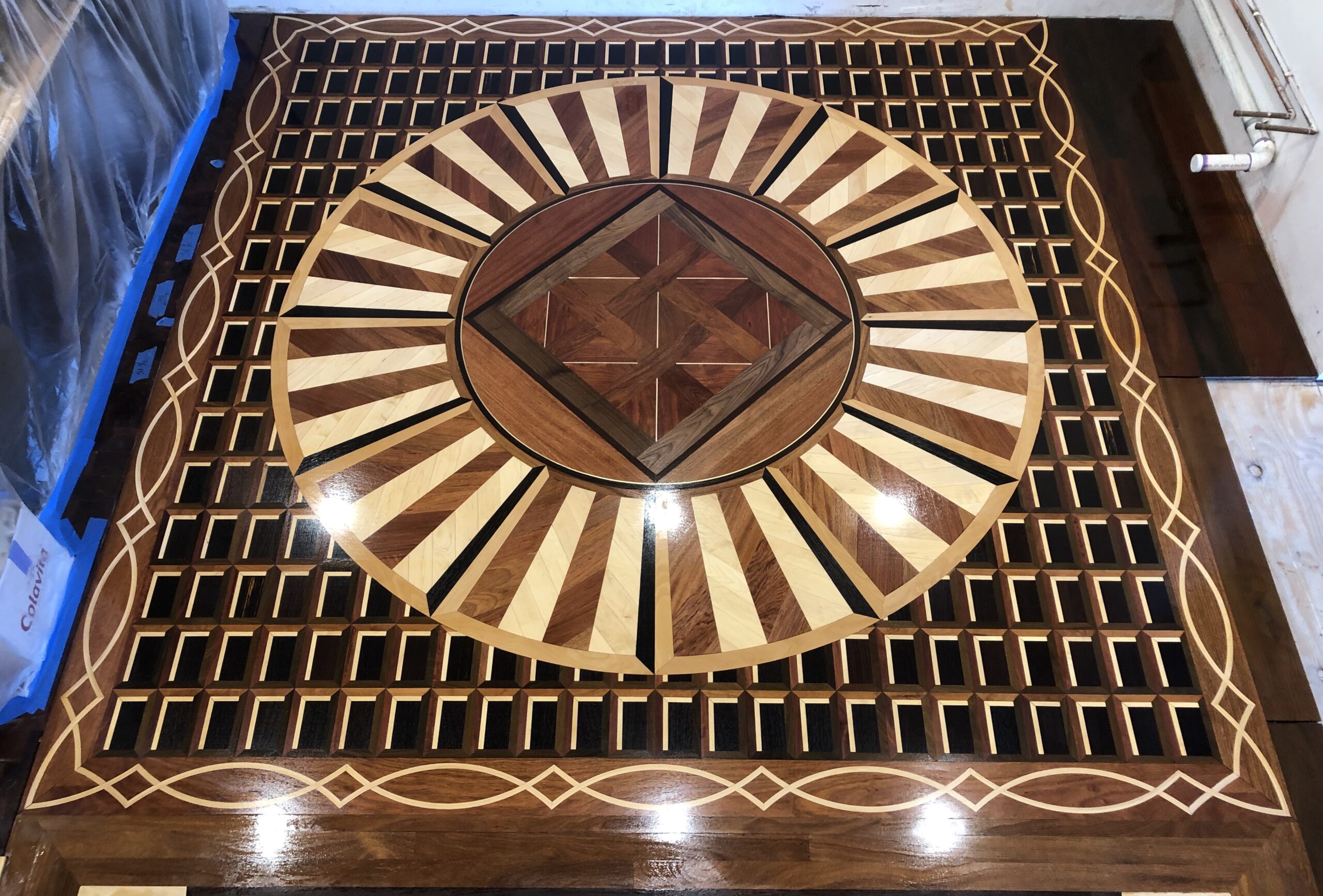 Original custom parquet and marquetry floor created by Endurance Floor Company